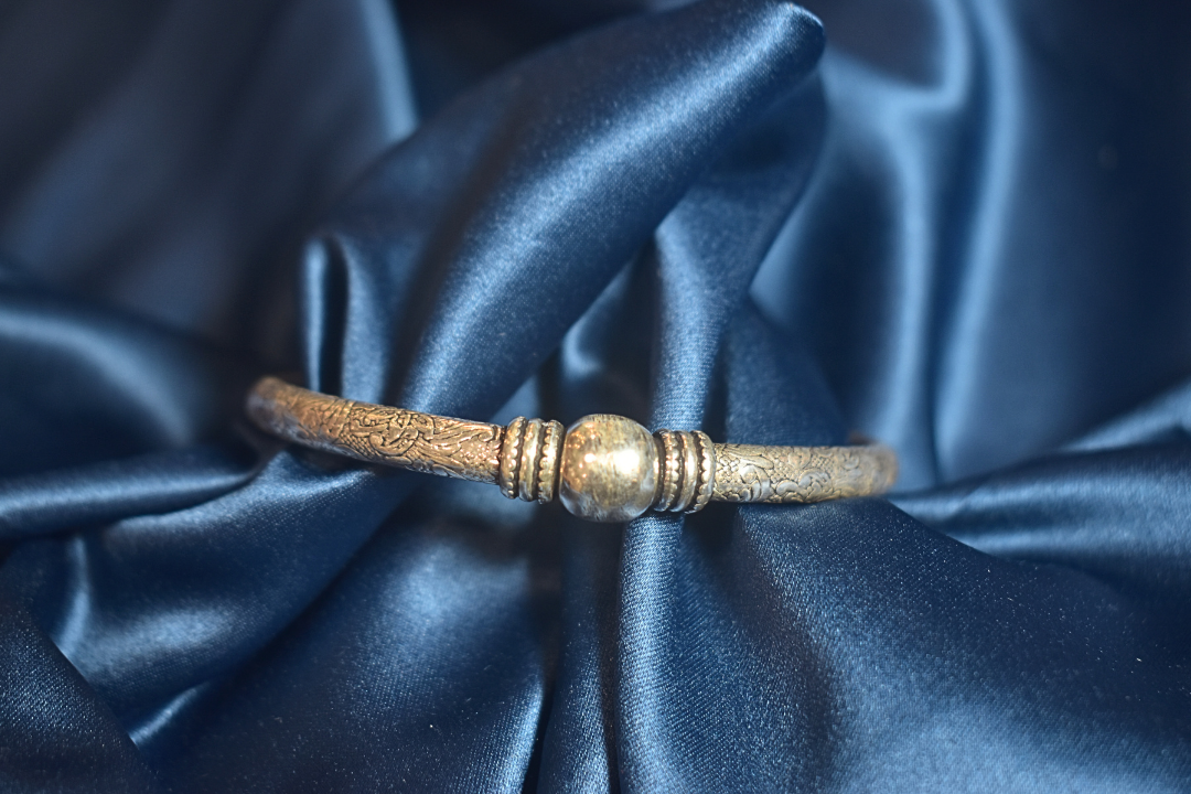 Engraved Silver Cuff with Bold Central Accent
