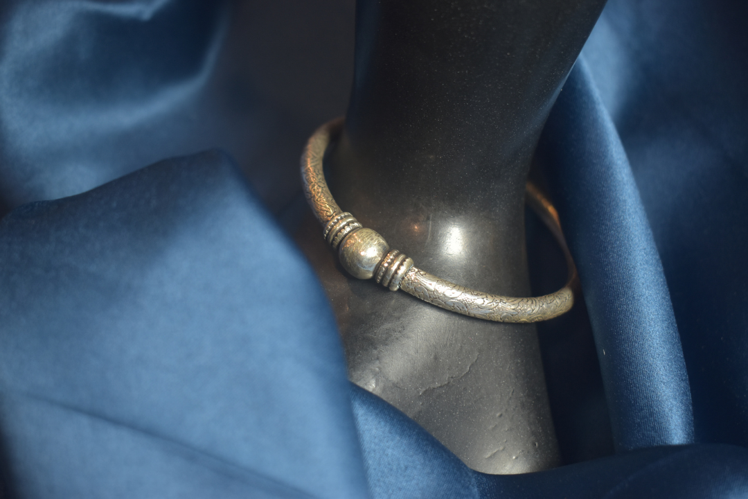 Engraved Silver Cuff with Bold Central Accent