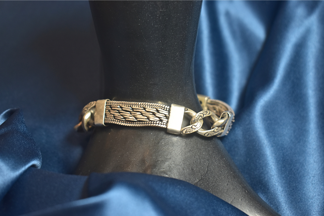Bold Silver Bracelet with Intricate Chain Design