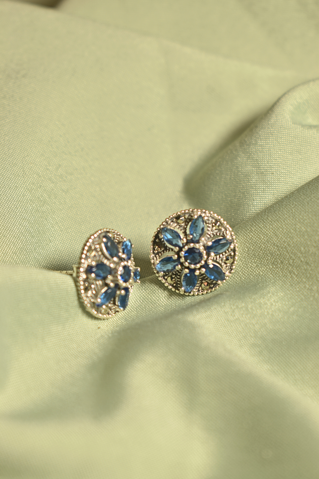 Elegant Blue Sapphire Floral Stud Earrings
