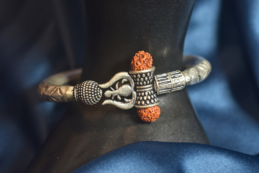Rudraksha Trishul Silver Kada