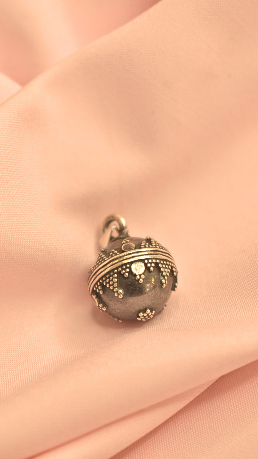 Ornate Silver Filigree Pendant with Detailed Beaded Embellishments