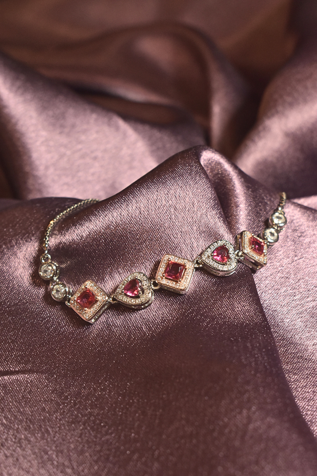 Pink Gemstone Bracelet with Elegant Geometric Design