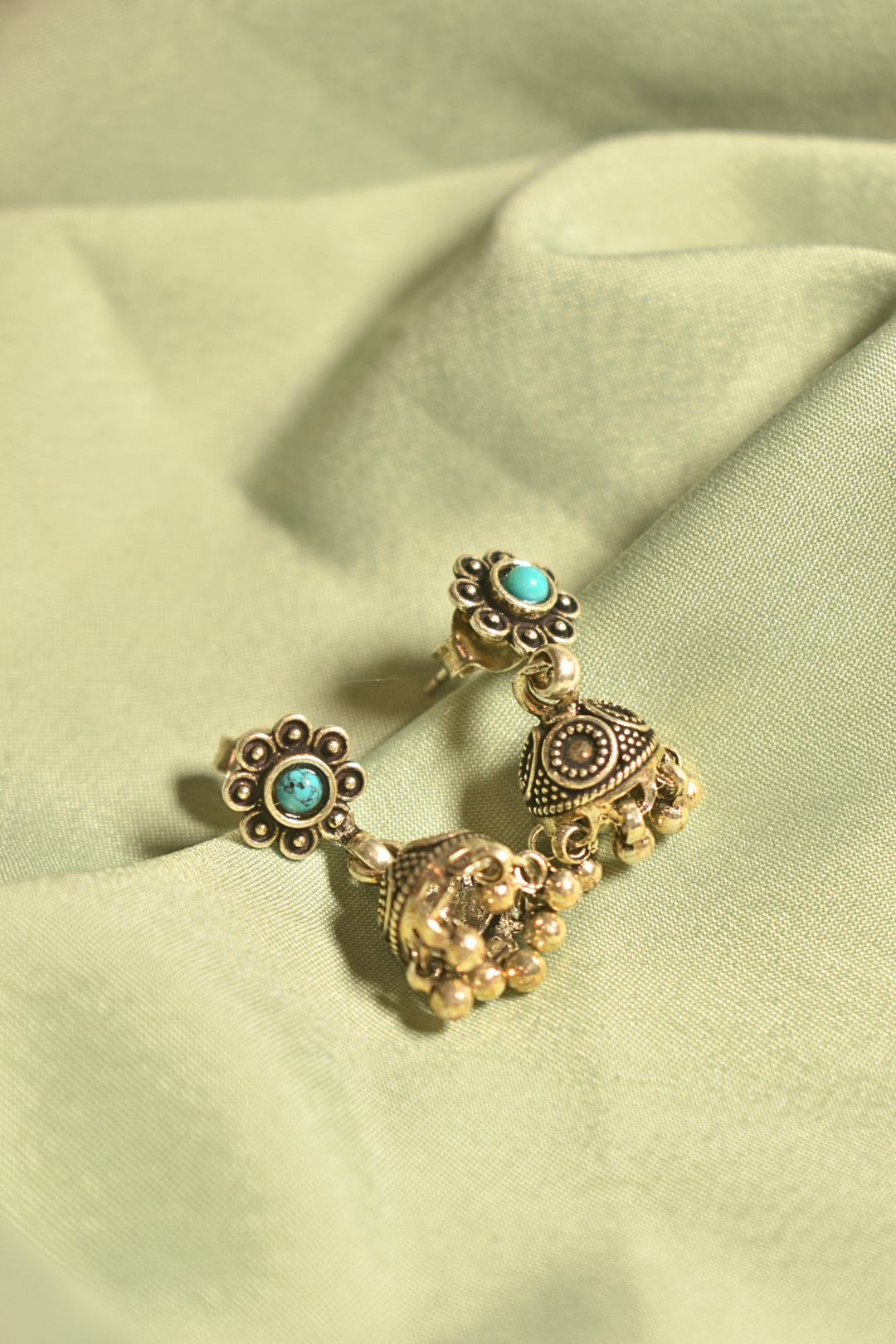 Bohemian Turquoise Jhumka Earrings