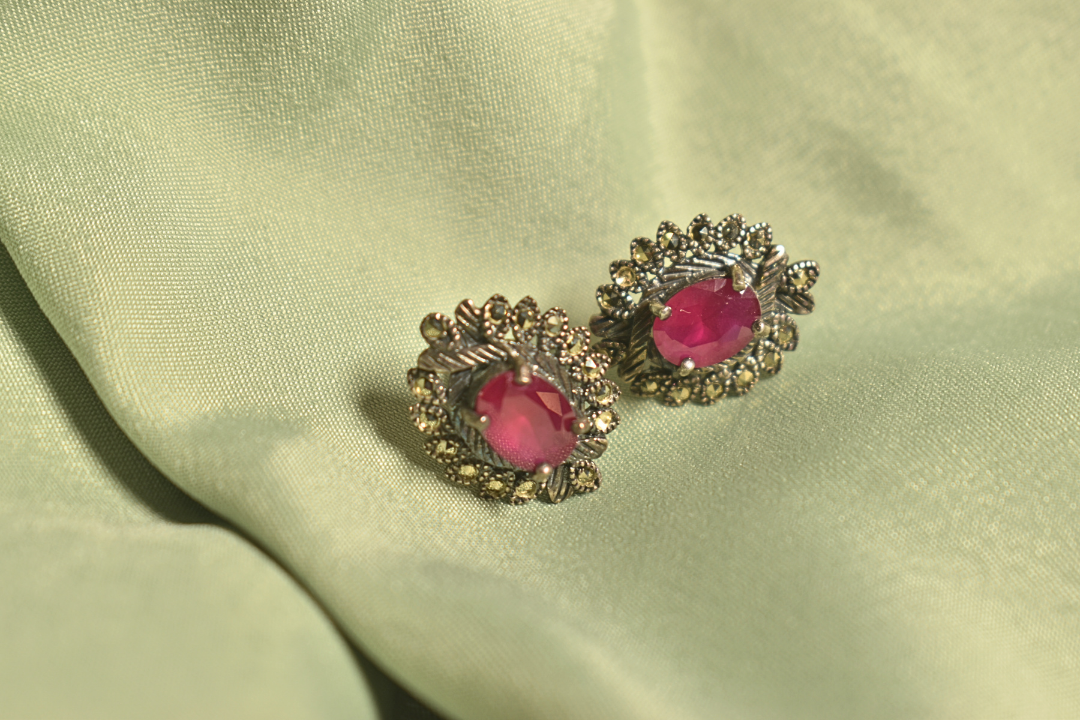 Vintage Ruby Stud Earrings