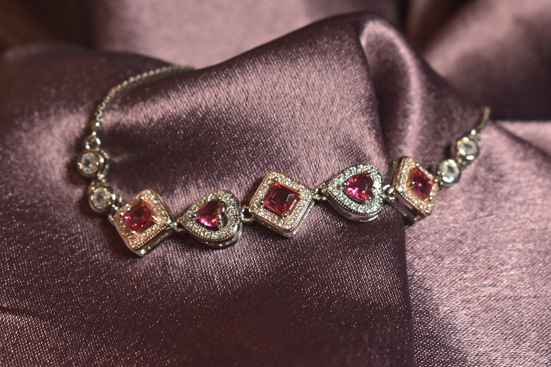 Pink Gemstone Bracelet with Elegant Geometric Design
