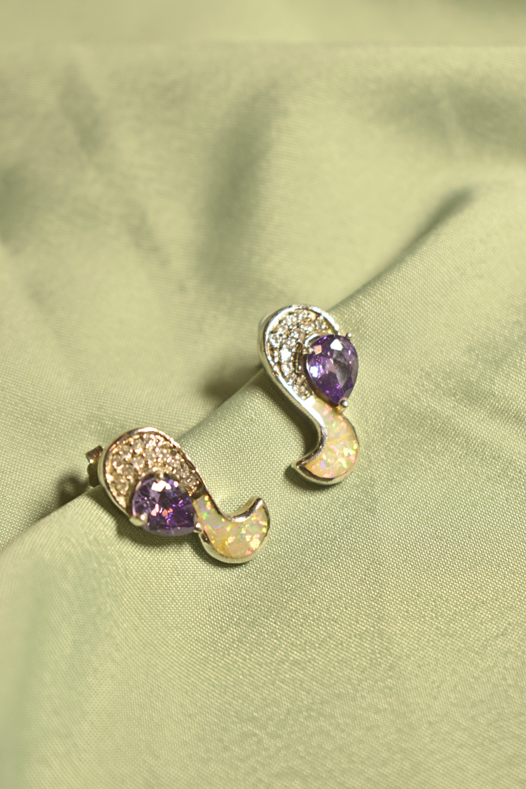 Amethyst and Opal Twist Earrings