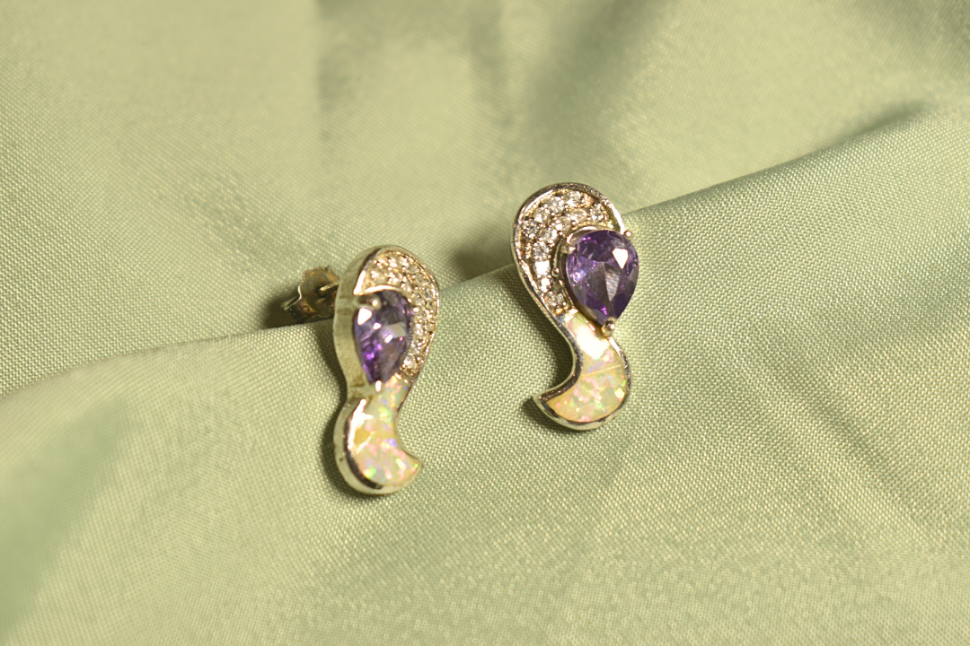 Amethyst and Opal Twist Earrings