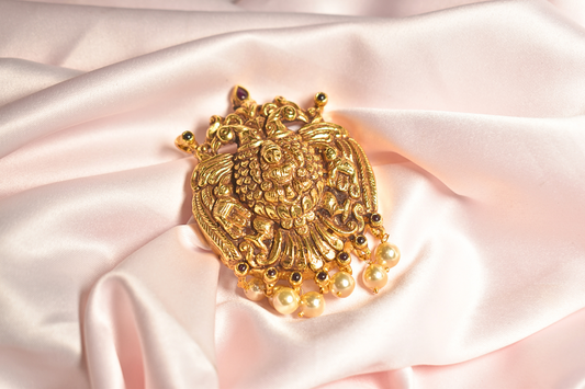 Majestic Gold Peacock Pendant with Pearl Detailing
