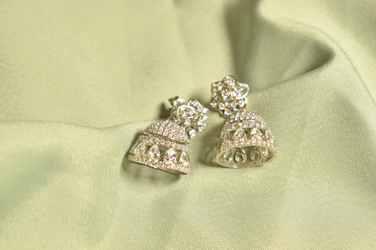 Graceful Chimes Sparkling Silver Jhumka Earrings
