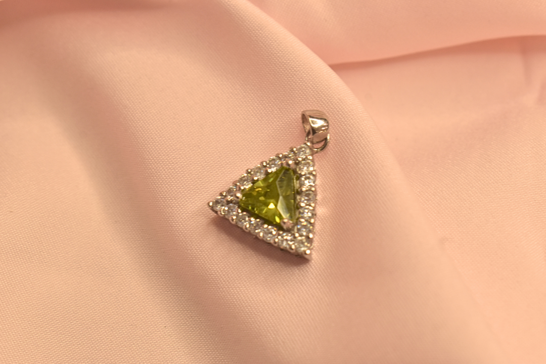 Triangular Gemstone Earrings and Pendant Set
