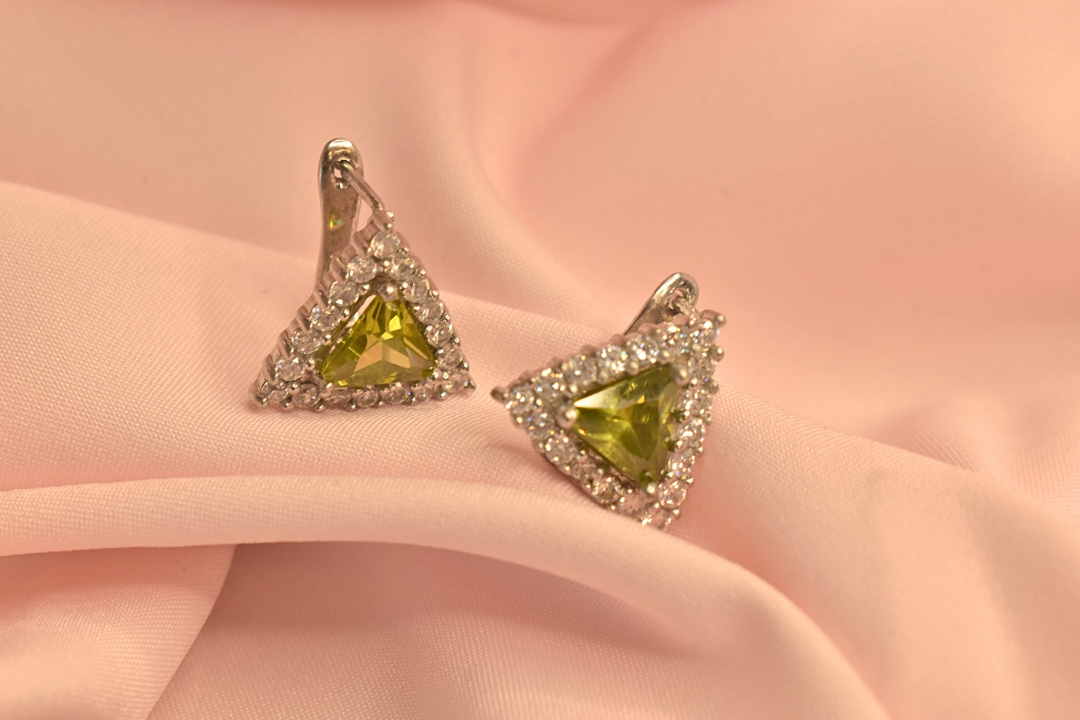 Triangular Gemstone Earrings and Pendant Set