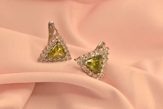 Triangular Gemstone Earrings and Pendant Set
