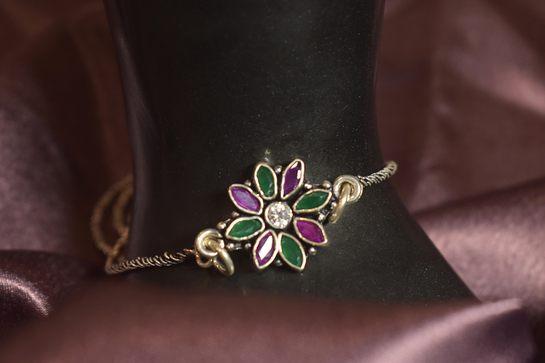 Colorful Floral Bracelet with Green and Pink Petals