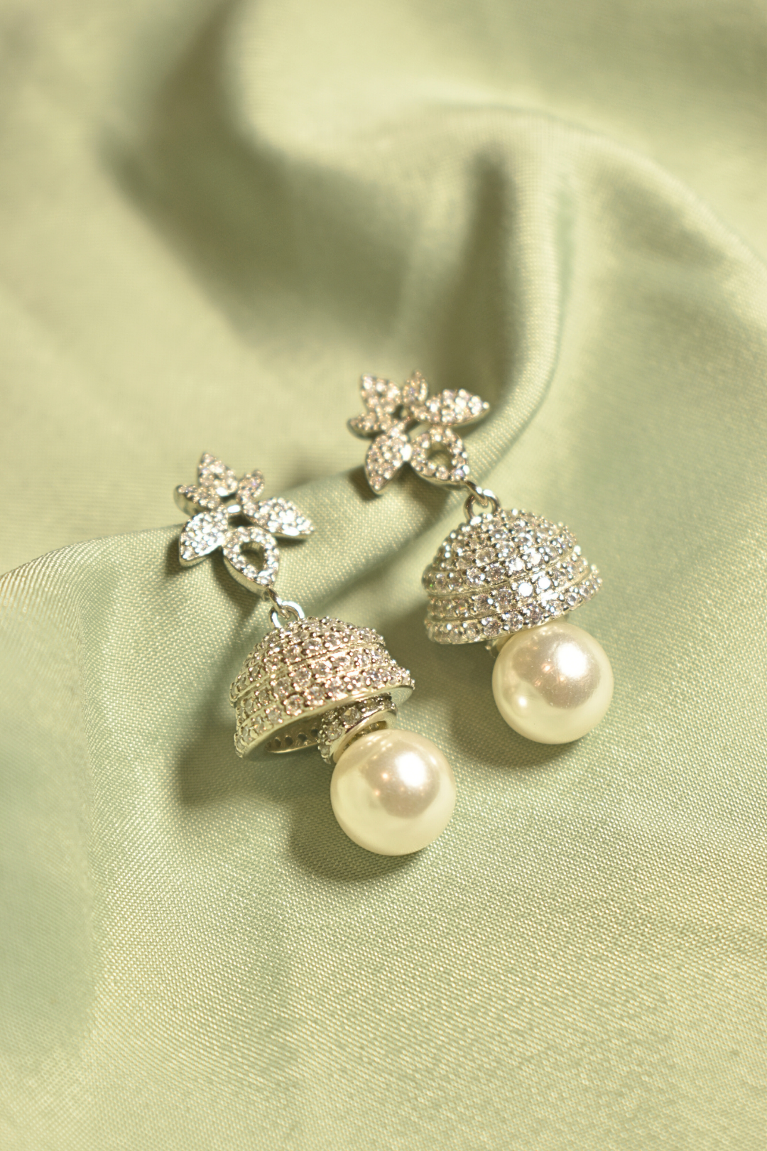 Pearl Blossom Sparkling Floral Jhumka Earrings