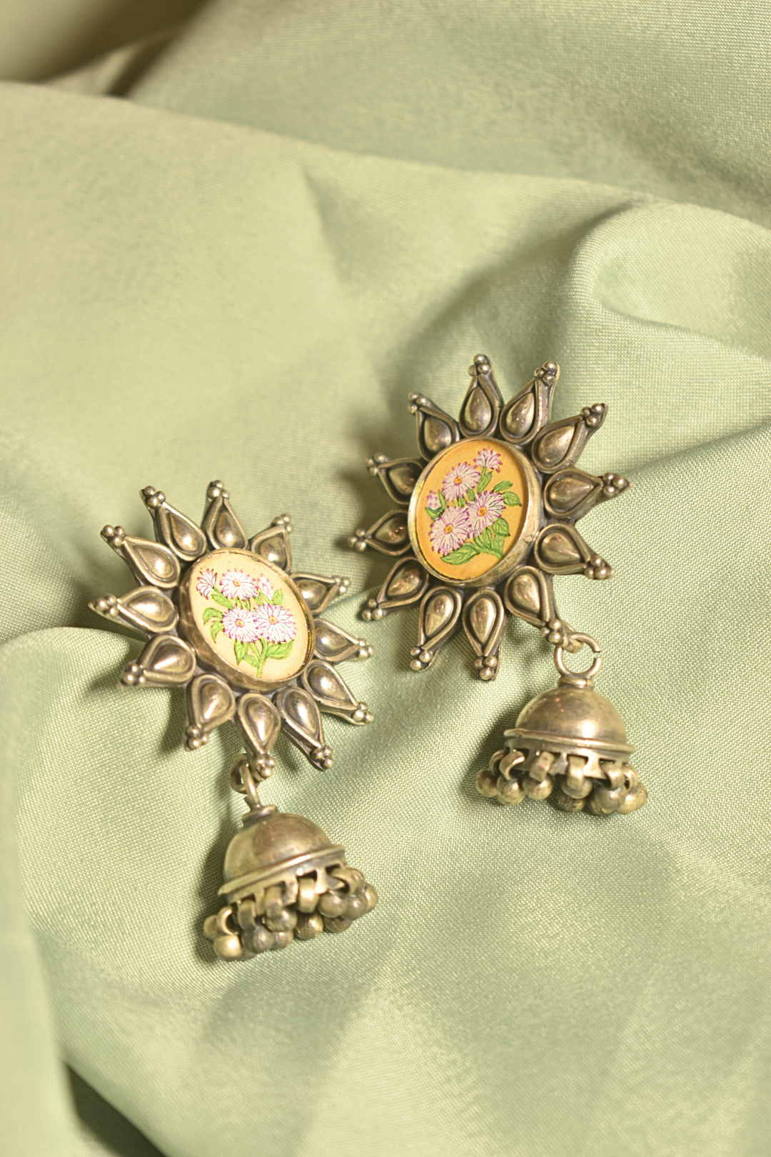 Artistic Bloom Hand-Painted Floral Jhumka Earrings
