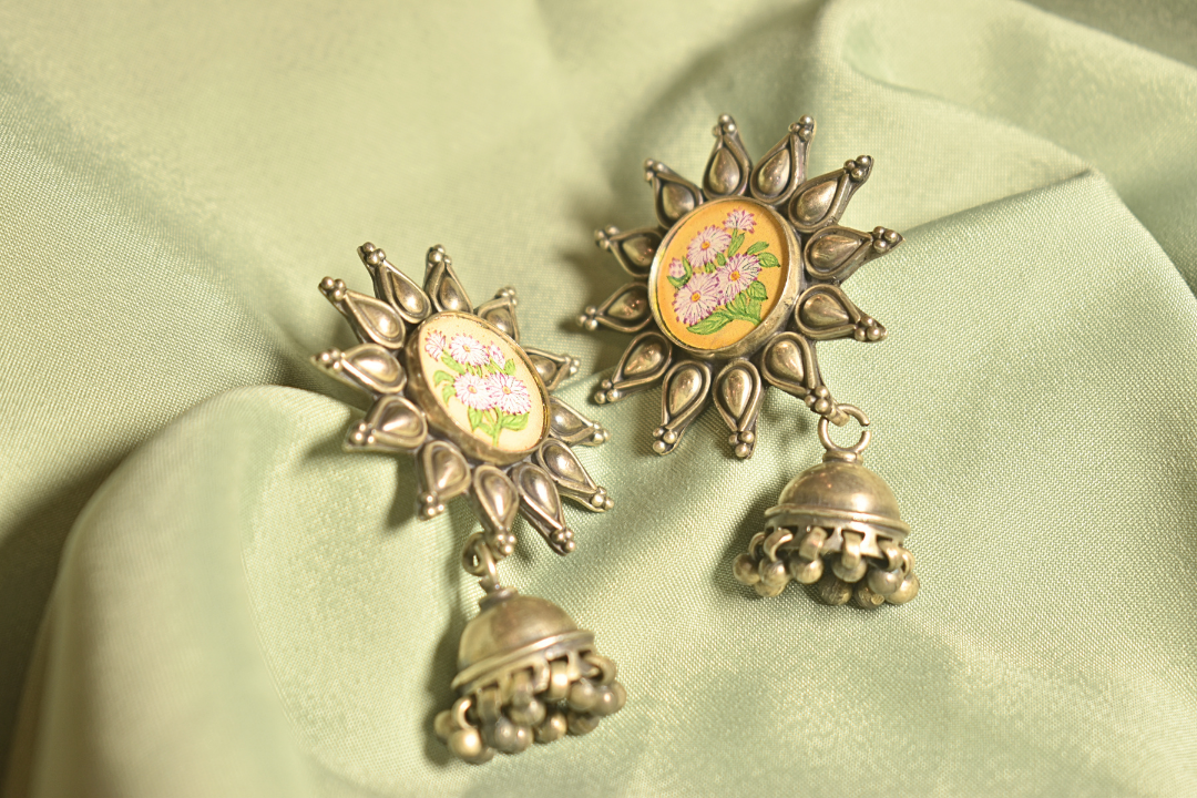 Artistic Bloom Hand-Painted Floral Jhumka Earrings
