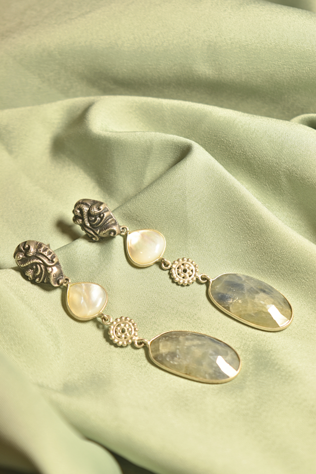 Moonlit Elegance Layered Gemstone Drop Earrings