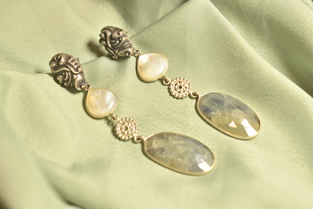 Moonlit Elegance Layered Gemstone Drop Earrings