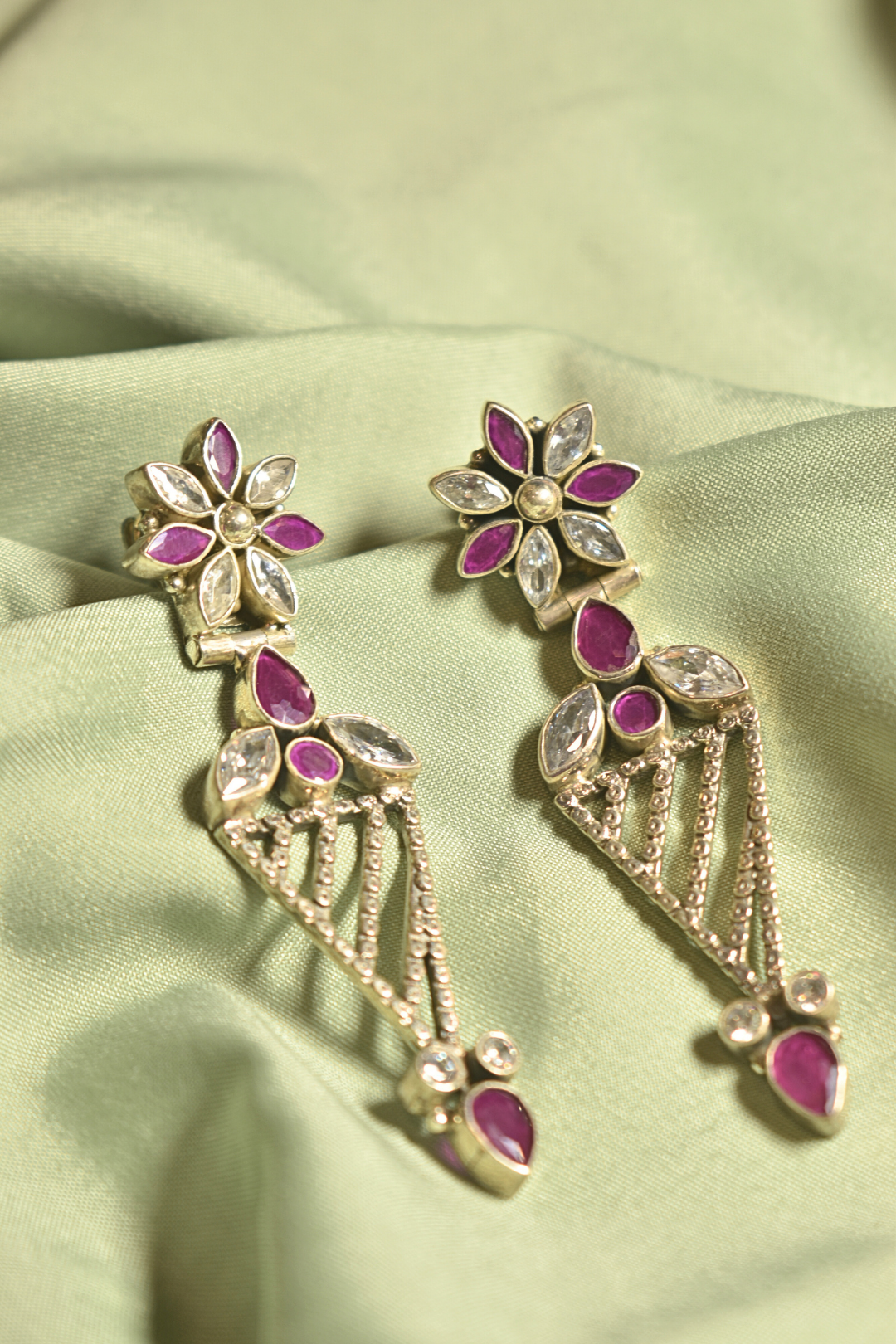 Floral Radiance Ruby and Zircon Statement Earrings
