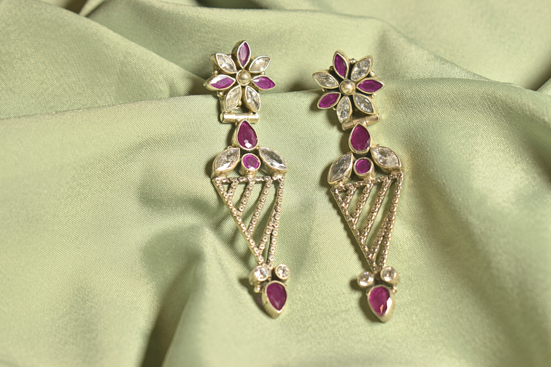 Floral Radiance Ruby and Zircon Statement Earrings