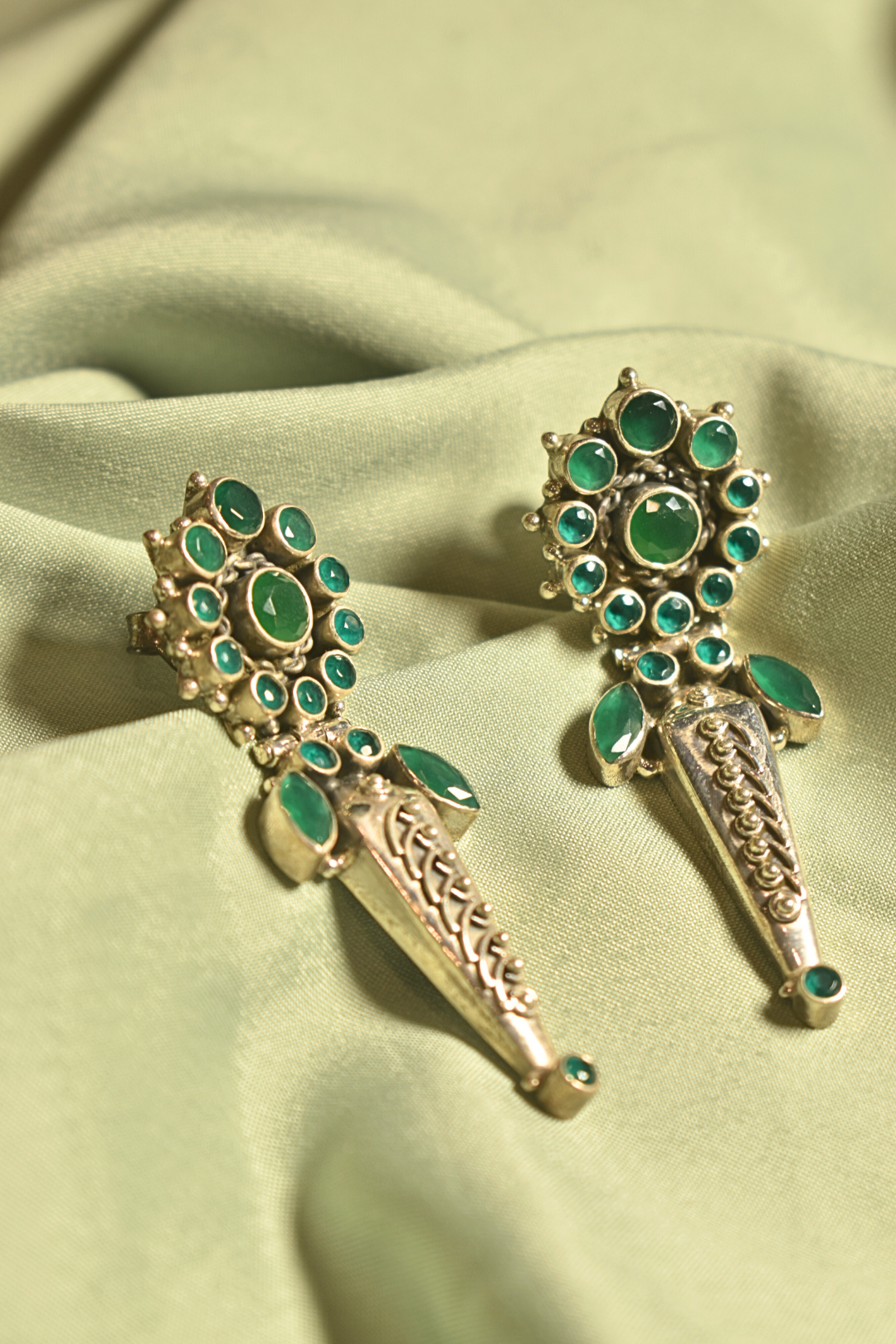 Emerald Majesty Ornate Green Gemstone Earrings