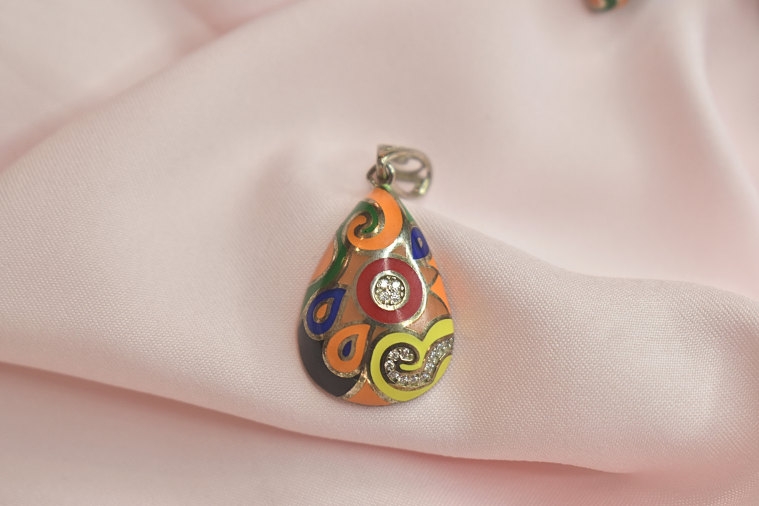 Colorful Enamel Earrings and Pendant Set