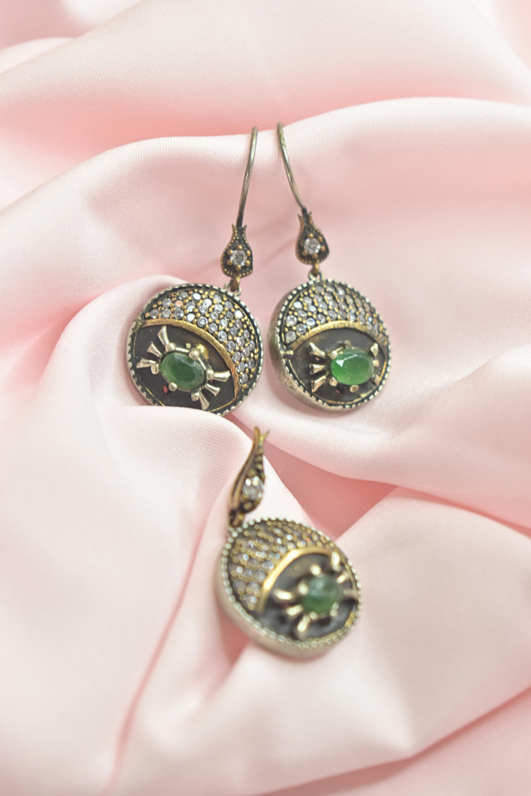 Vintage-Inspired Green Stone Earrings