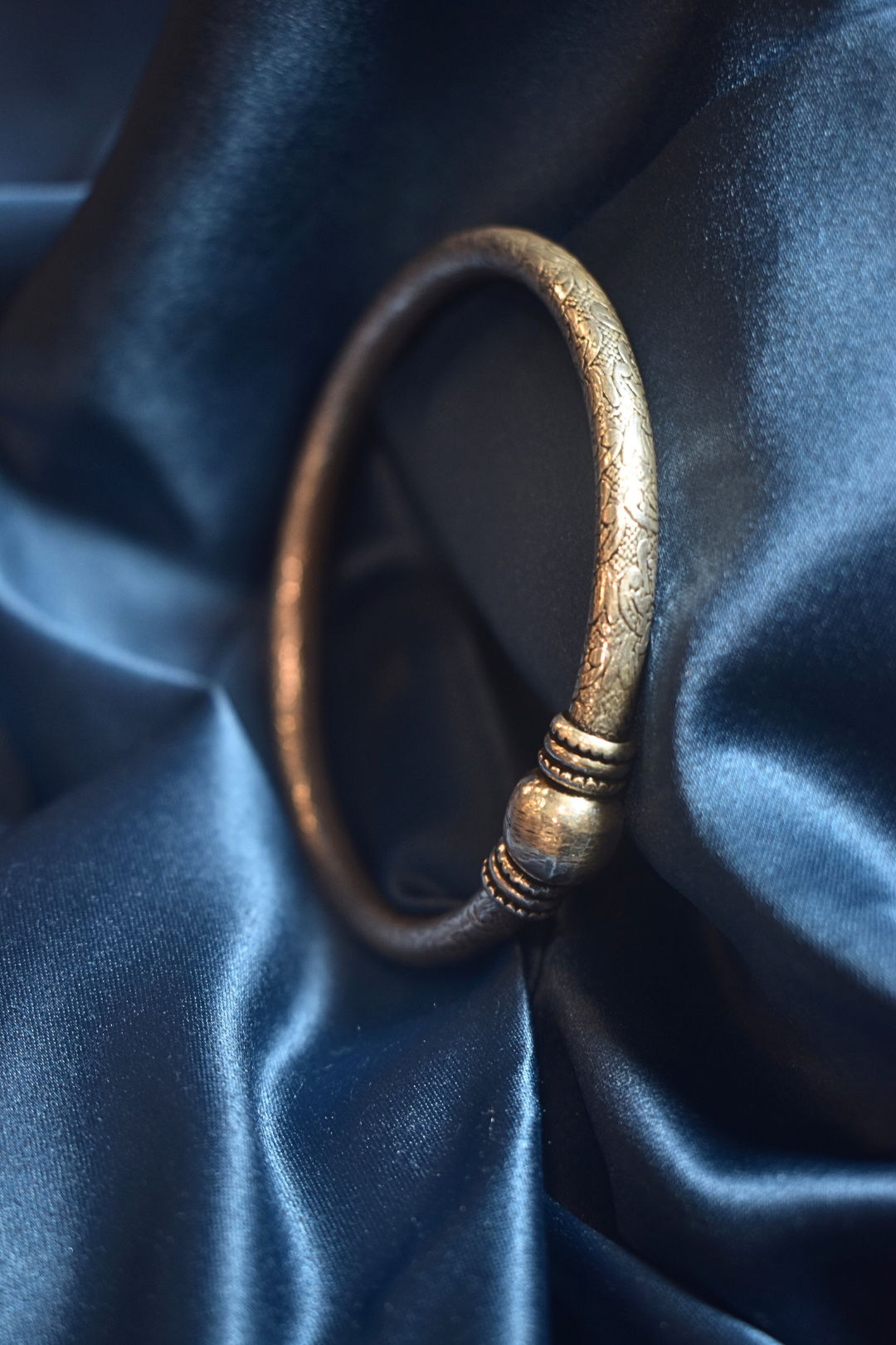 Engraved Silver Cuff with Bold Central Accent