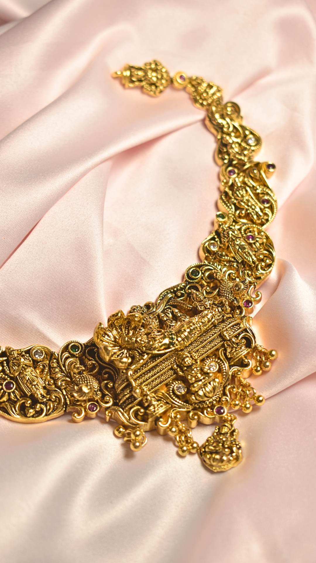 Temple Design Gold-Plated Necklace with Lakshmi Motif