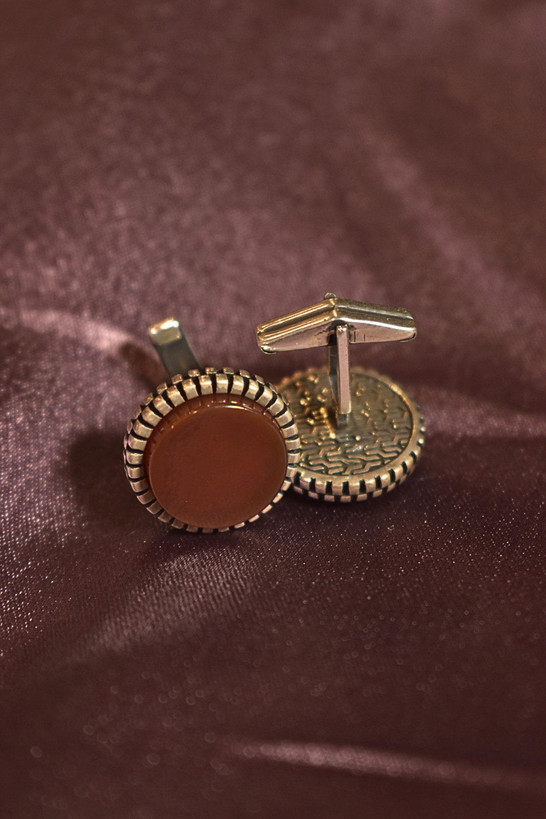 Retro Round Amber Cufflinks
