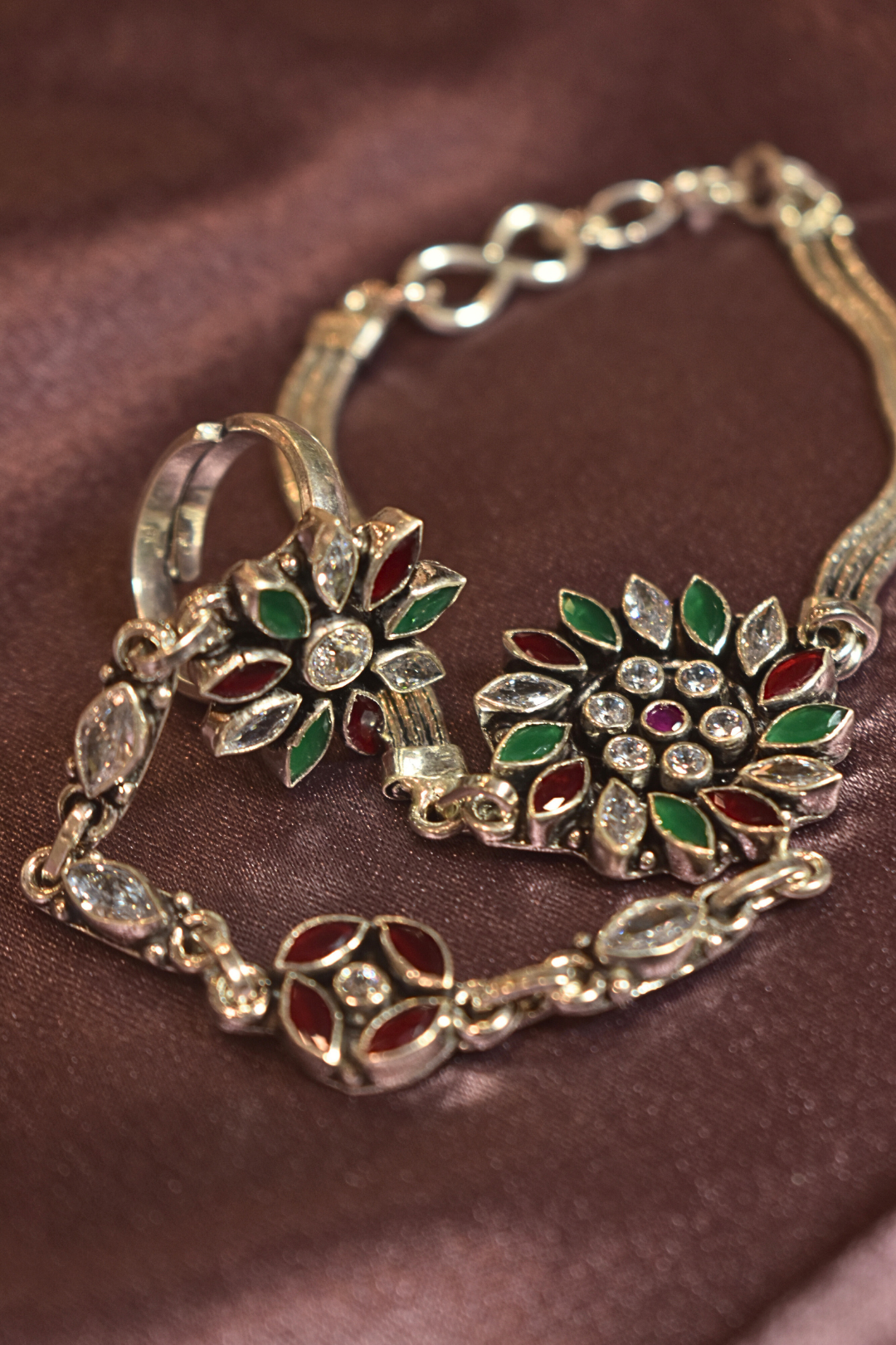 Dual Floral Silver Hand Harness