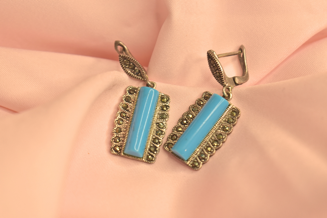 Turquoise Rectangular Earrings and Pendant Set