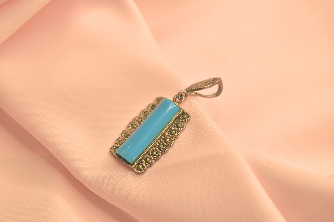 Turquoise Rectangular Earrings and Pendant Set