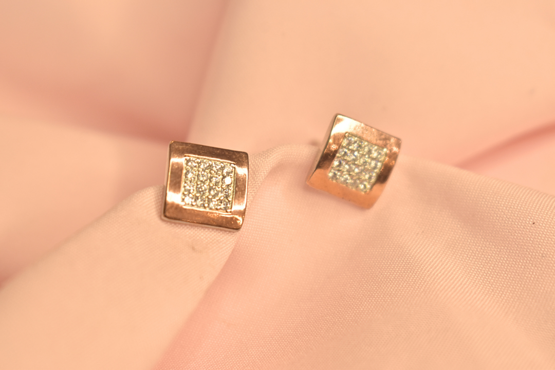 Square Radiance Rose Gold Crystal-Embedded earrings And Pendent