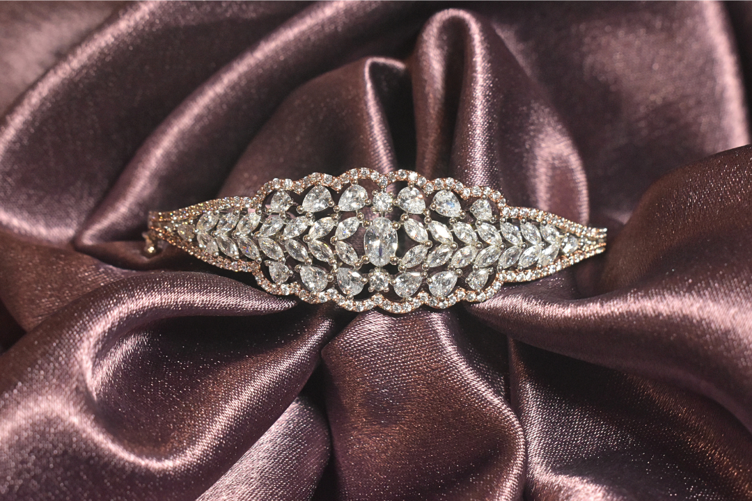 Floral Cluster Crystal Silver Bracelet