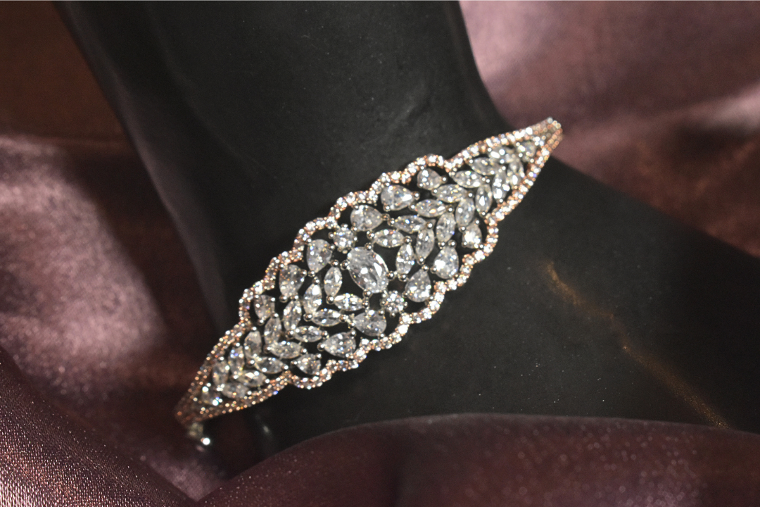Floral Cluster Crystal Silver Bracelet