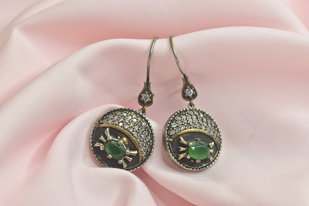 Vintage-Inspired Green Stone Earrings