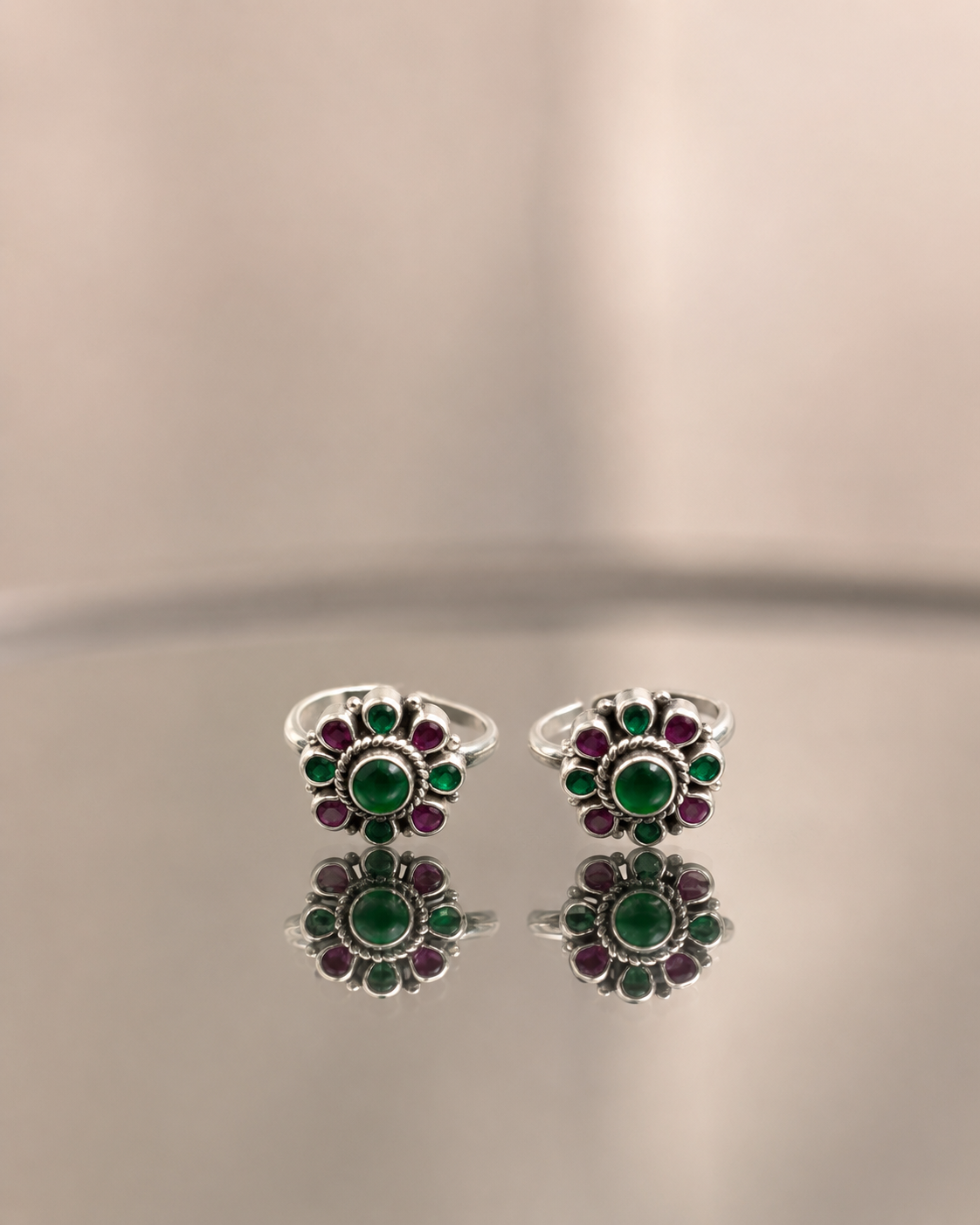 The Festive Green & Red CZ Toe Ring