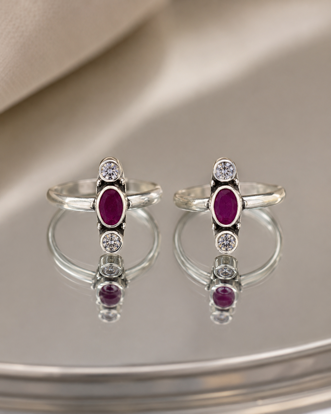 The Luminous White & Red CZ Toe Ring