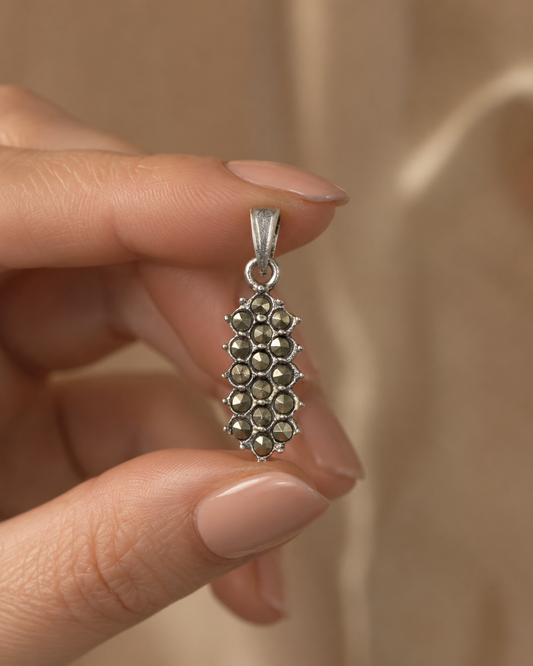 Geometric Marcasite Hexagon Pendant
