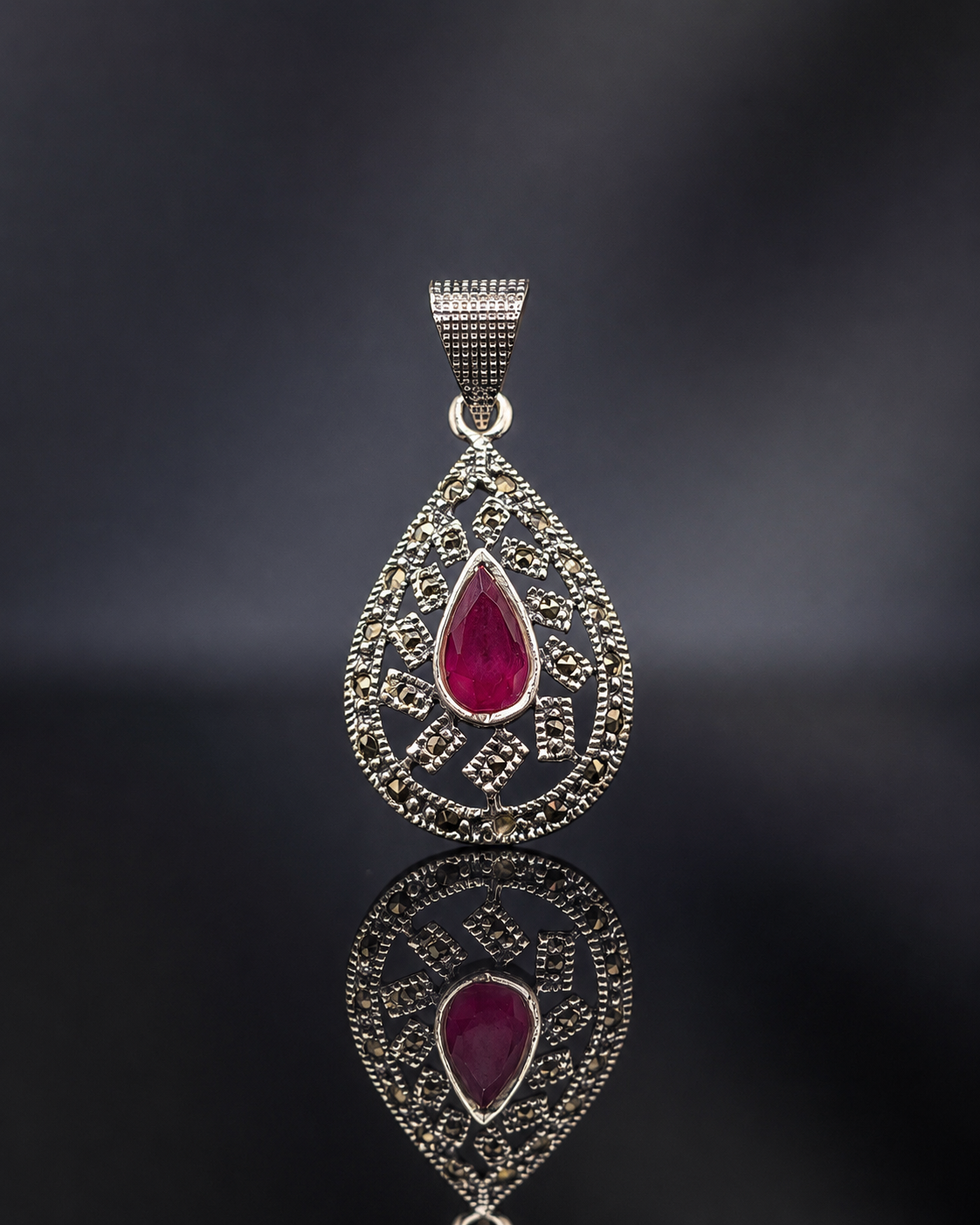 Azure Blue Marcasite Pendant