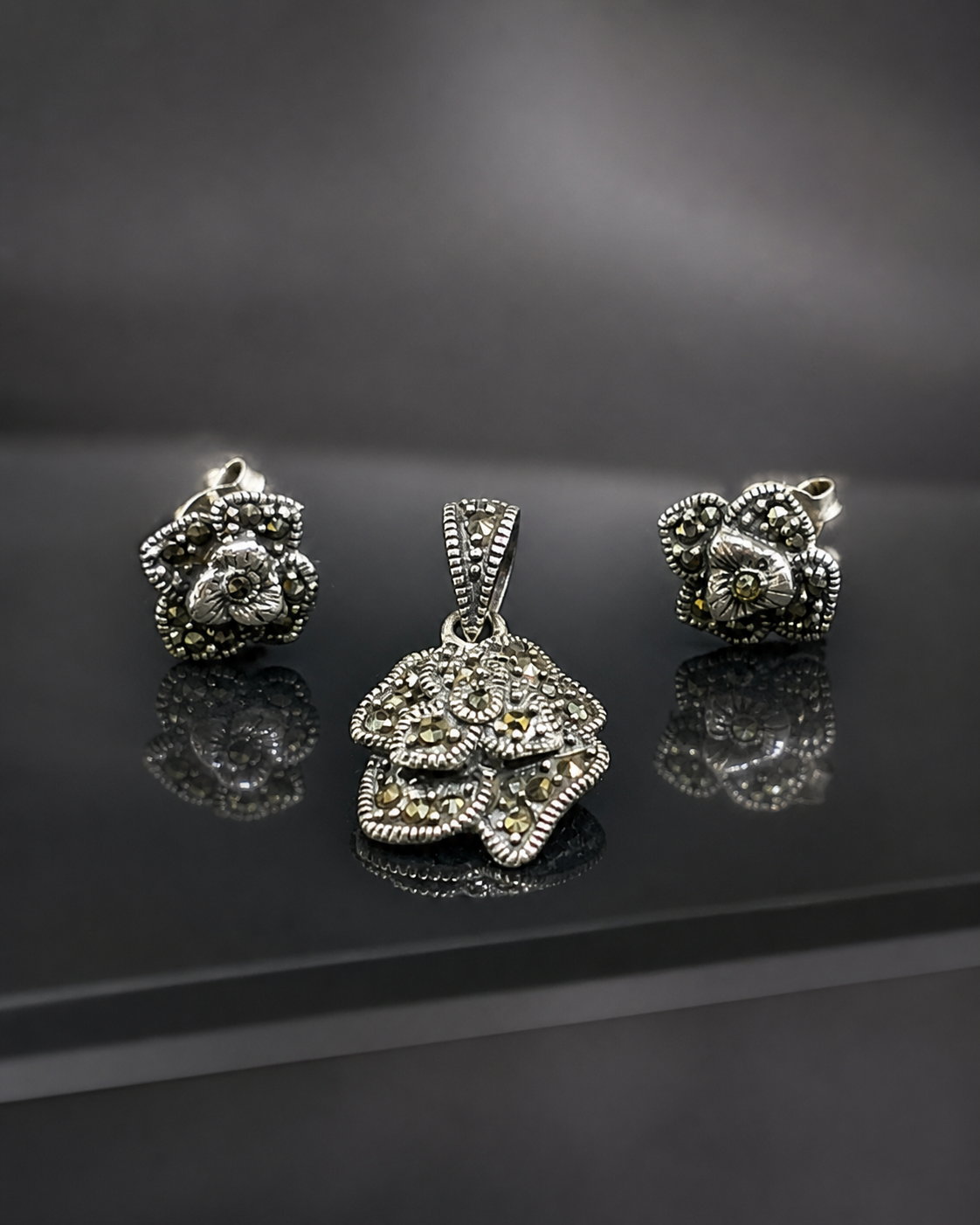 Romantic Flower Marcasite Set