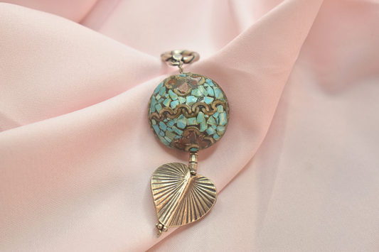 Vintage Floral Enamel Pendant and Earrings Set with Heart Details