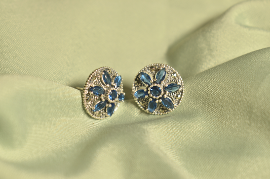 Elegant Blue Sapphire Floral Stud Earrings