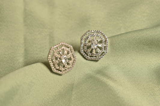Vintage Octagon Crystal Stud Earrings