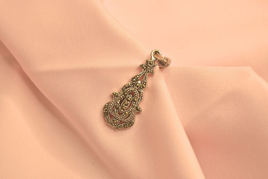 Vintage-Inspired Marcasite Earrings and Pendant Set