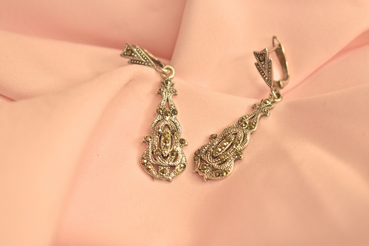 Vintage-Inspired Marcasite Earrings and Pendant Set