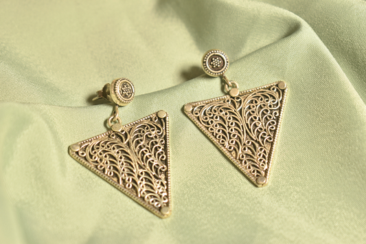 Geometric Filigree Triangle Drop Earrings