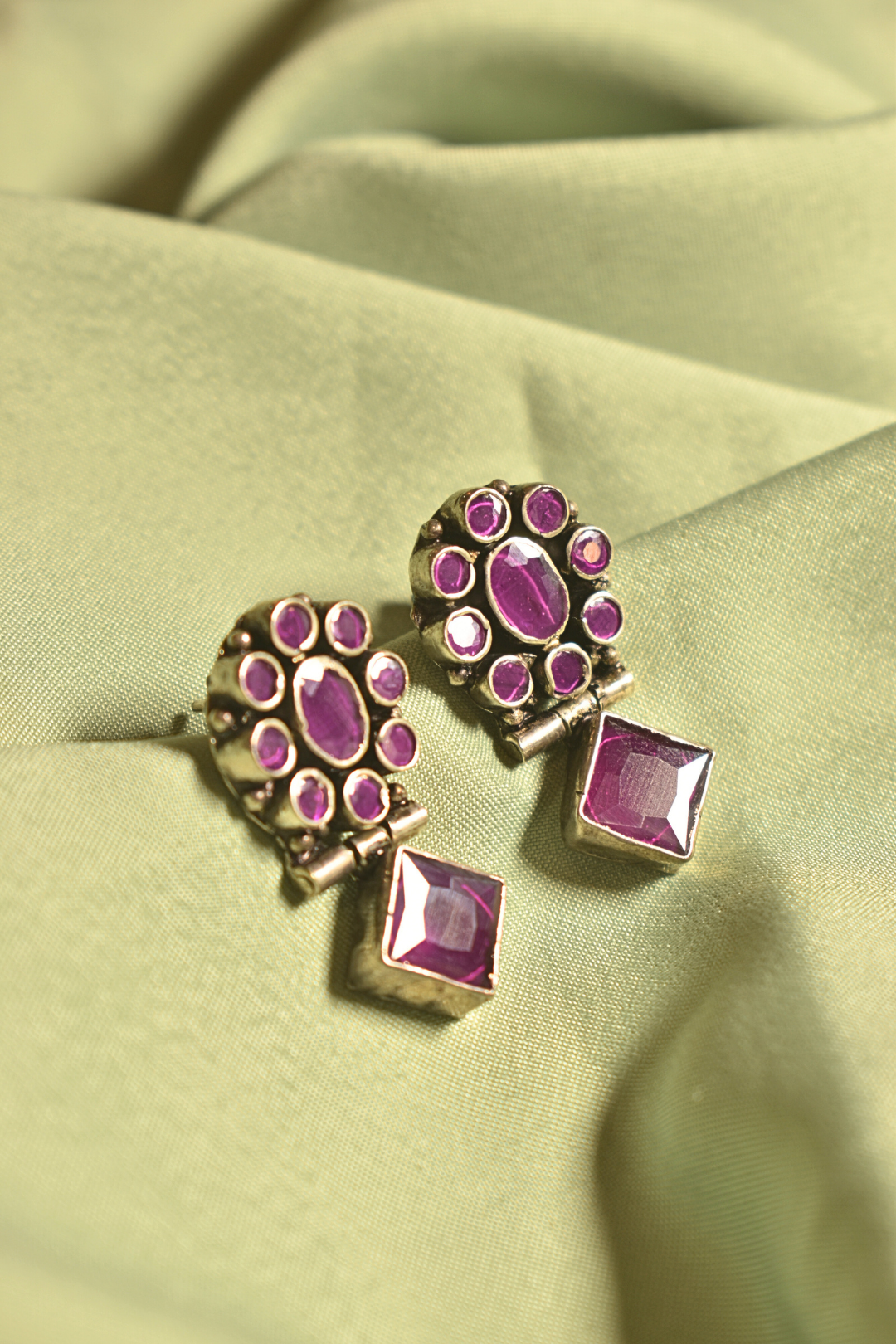 Antique Pink Stone Drop Earrings